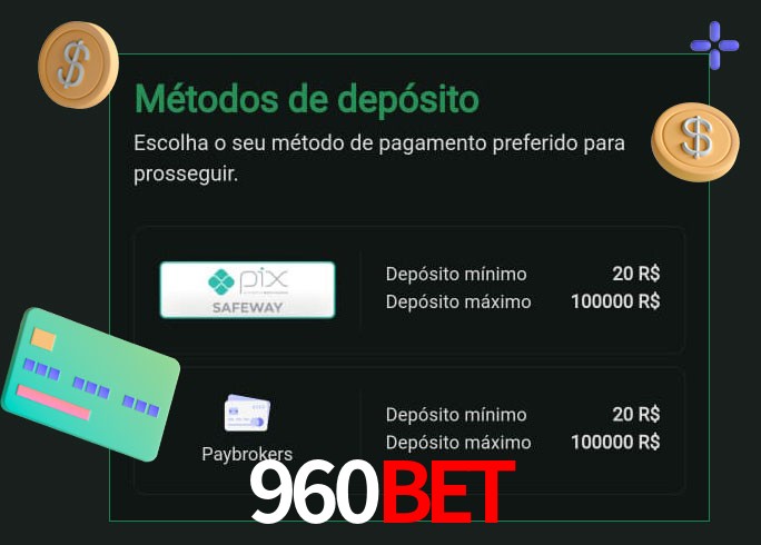 O cassino 960bet oferece uma grande variedade de métodos de pagamento